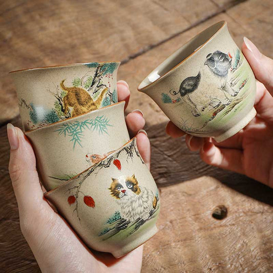 Chinese 12 Zodiac Ceramic Tea Master Cups 130ml