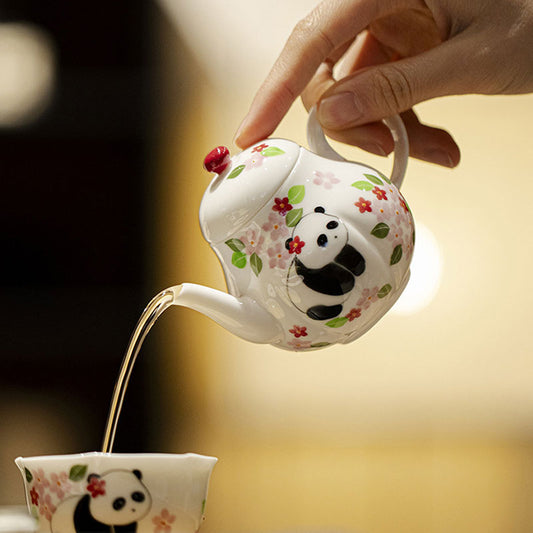 Hand-painted Panda and Flower Ceramic Teapot 130ml-2