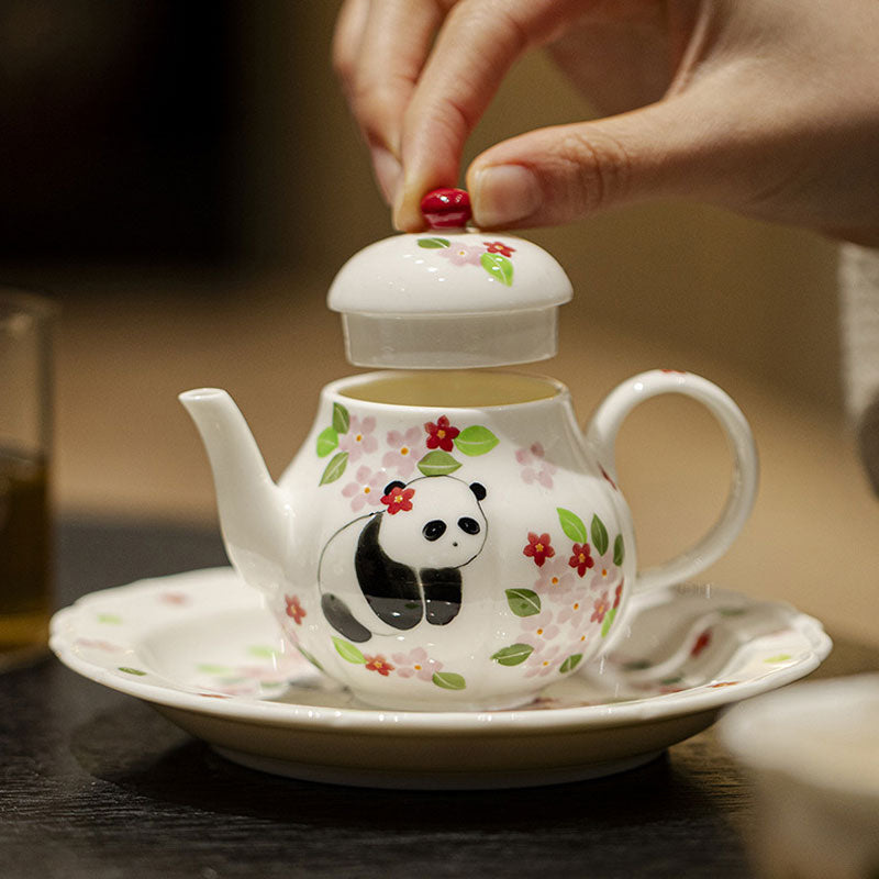 Hand-painted Panda and Flower Ceramic Teapot 130ml-3