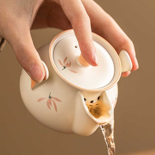 Beige-Glazed-Orchid-Hand-held-Ceramic-Teapot-180ml-1