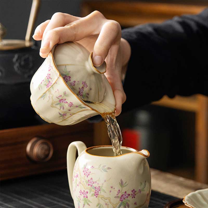 Beige Ru Kiln Plum Blossom Ceramic Gaiwan-2
