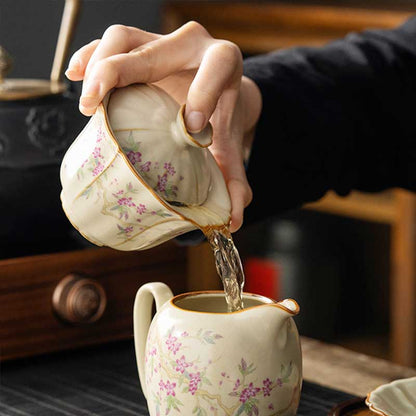 Beige Ru Kiln Plum Blossom Ceramic Gaiwan-2