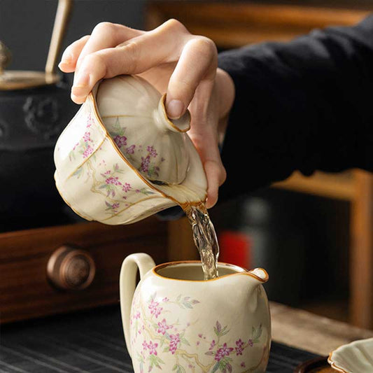 Beige Ru Kiln Plum Blossom Ceramic Gaiwan-2