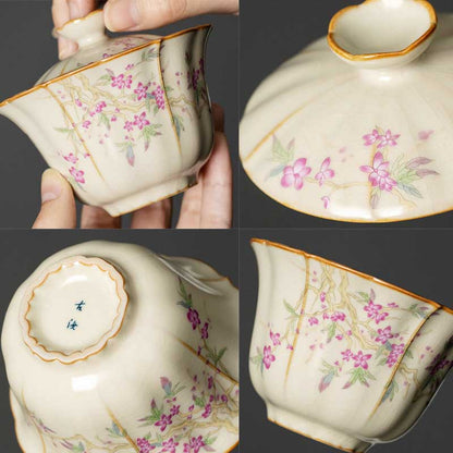 Beige Ru Kiln Plum Blossom Ceramic Gaiwan-6
