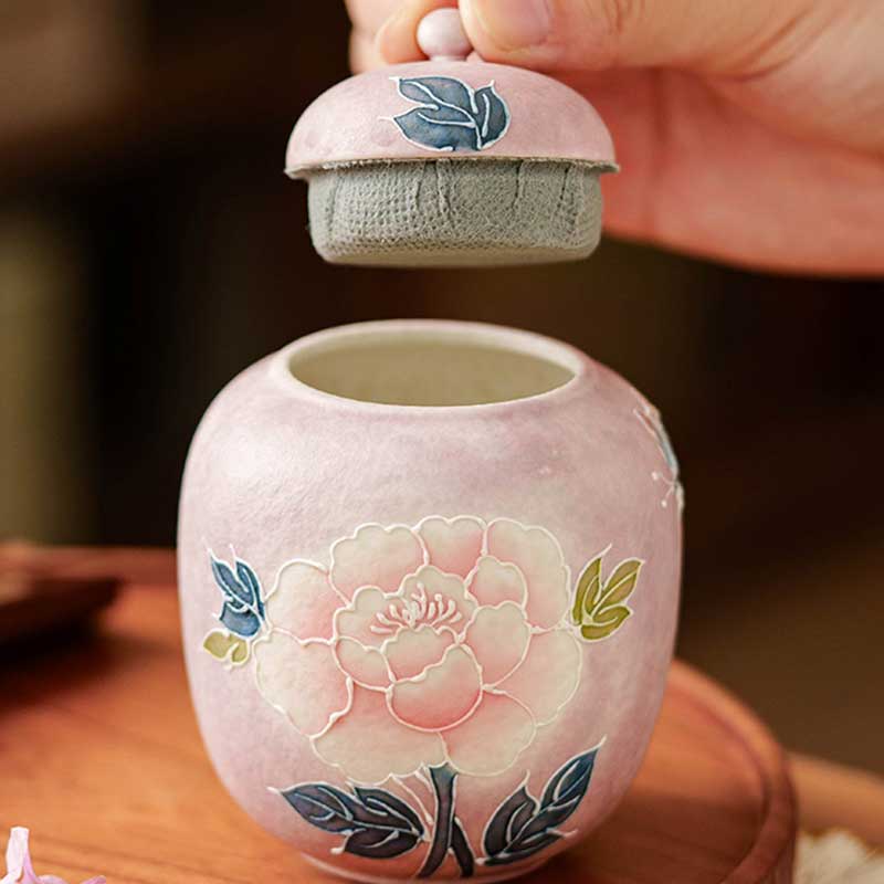Chinese-Ceramic-Airtight-Tea-Canister-with-Relief-Painted-Peonies-3