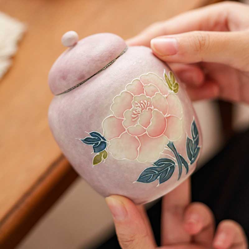 Chinese-Ceramic-Airtight-Tea-Canister-with-Relief-Painted-Peonies-5