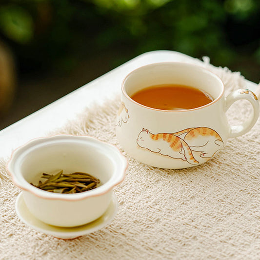 Chinese Cute Beckoning Cat Ceramic Tea Cup Mug with Infuser and Lid 135ml-2