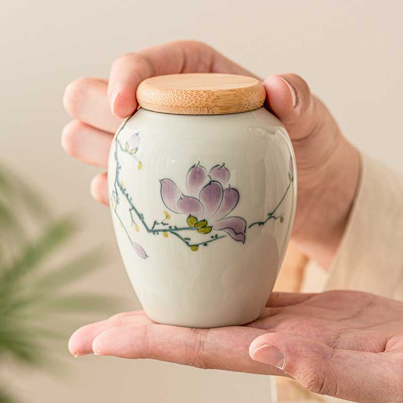 Chinese-Hand-painted-Airtight-Ceramic-Tea-Caddy-with-Magnolia-Flower-1