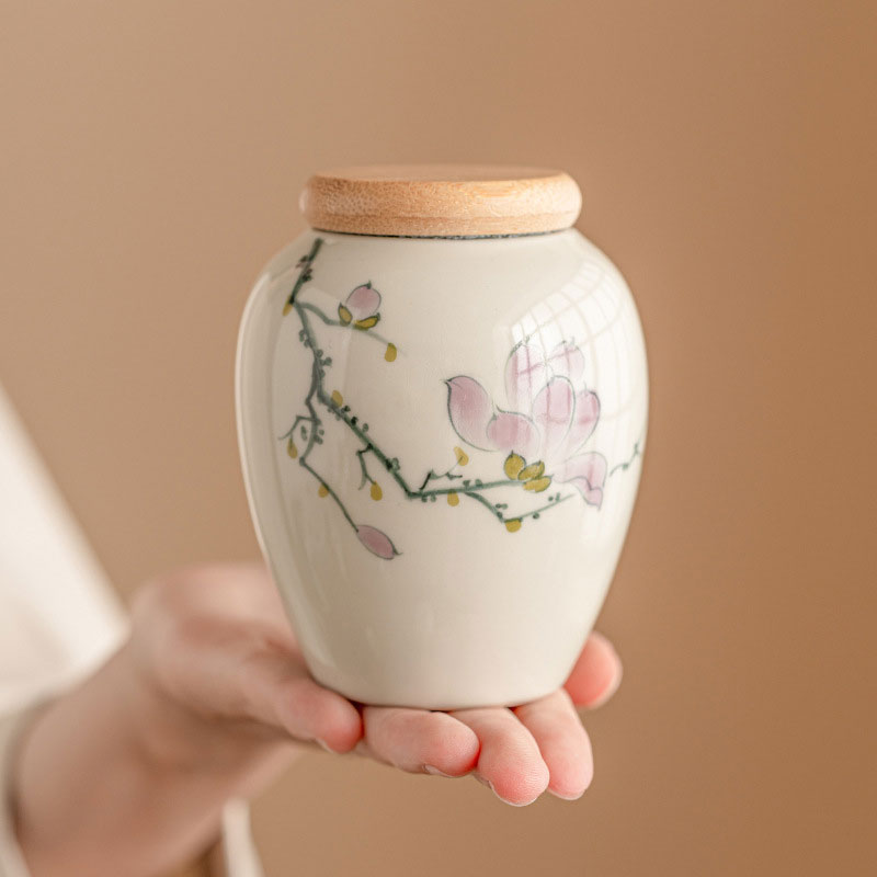 Chinese-Hand-painted-Airtight-Ceramic-Tea-Caddy-with-Magnolia-Flower-2