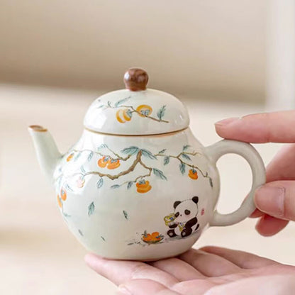Chinese Hand-painted Persimmon Panda Ceramic Teapot 150ml-1