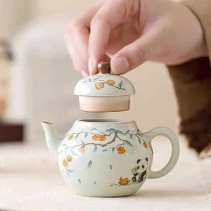 Chinese Hand-painted Persimmon Panda Ceramic Teapot 150ml-4