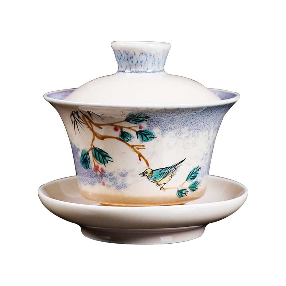 Chinese Jun Kiln Handmade Painted Ceramic Gaiwan-2