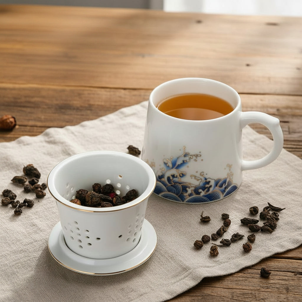 Chinese Ceramic Tea Cup Mug With Tea Strainer-5