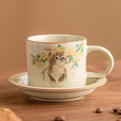 Cute Cat Ru Kiln Coffee Mug and Saucer Set 150ml-1