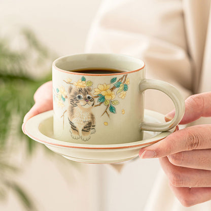 Cute Cat Ru Kiln Coffee Mug and Saucer Set 150ml-2