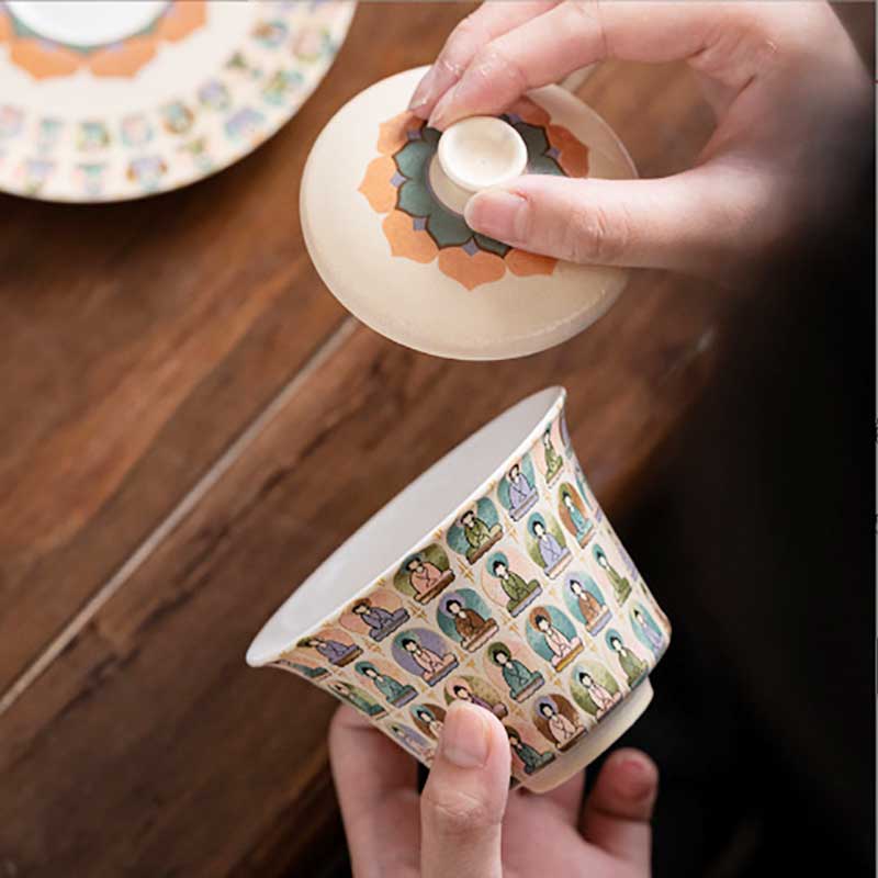 Dunhuang Thousand Buddha Ceramic Gaiwan-5