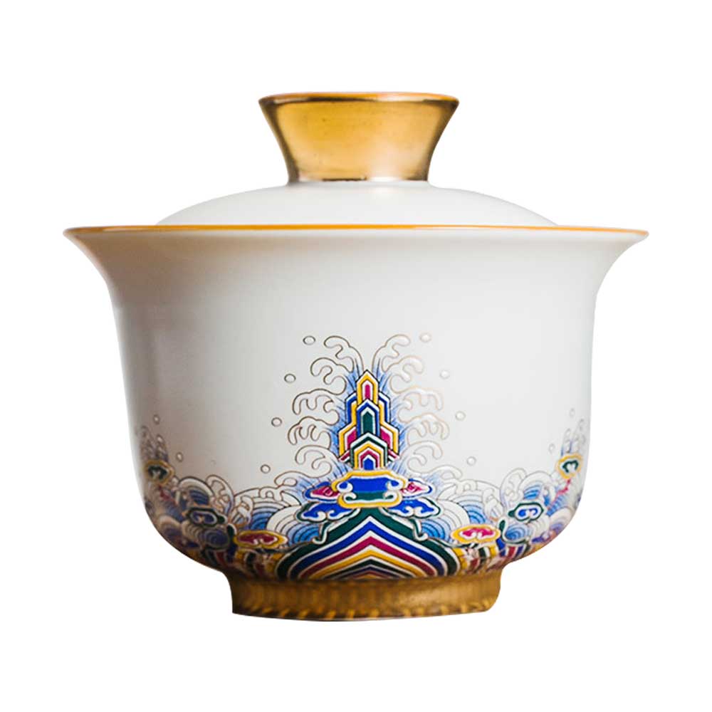 Gold Silk Enamel Color Ceramic Handmade Gaiwan