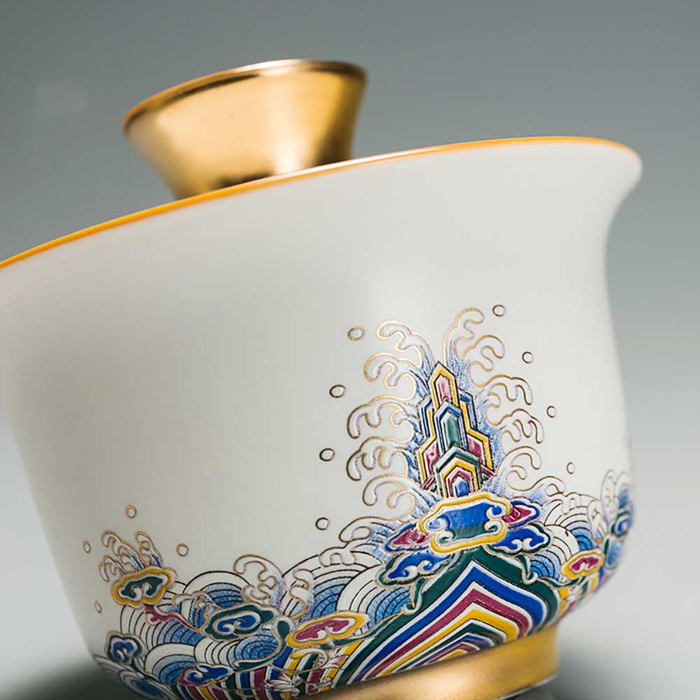 Gold Silk Enamel Color Ceramic Handmade Gaiwan