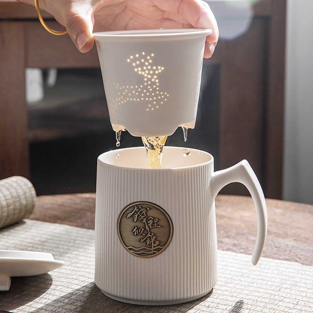 Good Luck Ceramic Tea Cup Mug with Tea Strainer-4