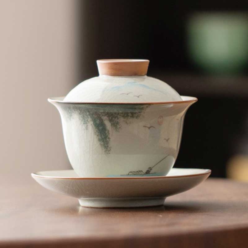 Hand Drawn Lotus Ceramic Gaiwan-4