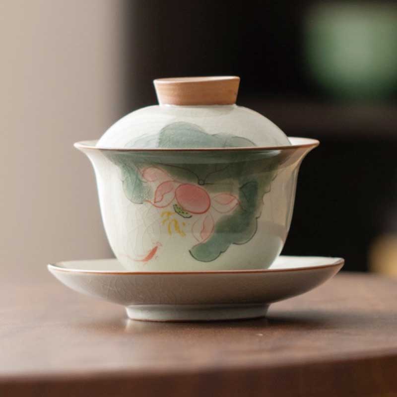 Hand Drawn Lotus Ceramic Gaiwan-5