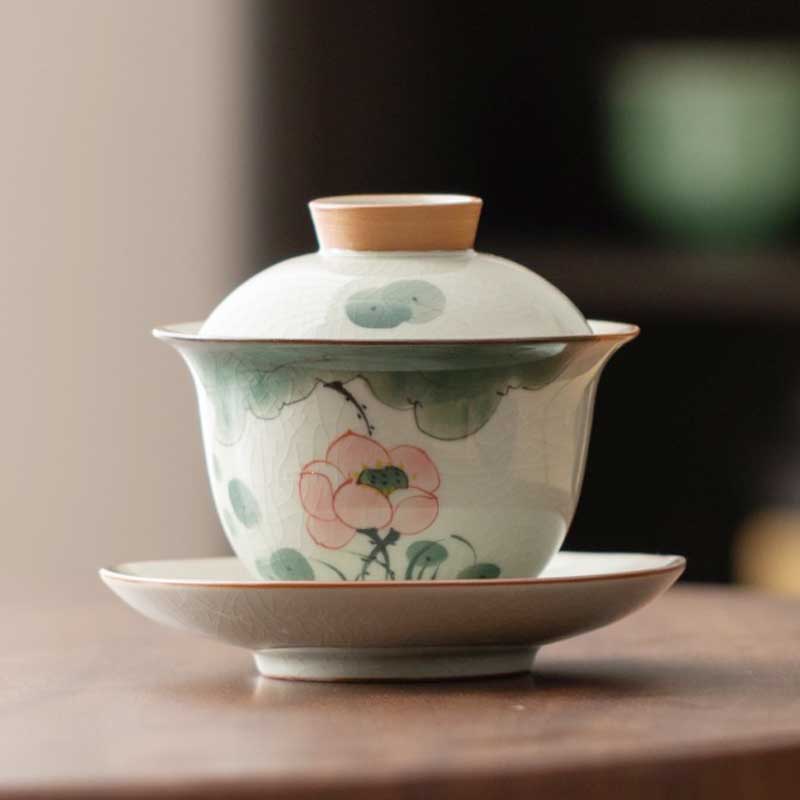 Hand Drawn Lotus Ceramic Gaiwan-6
