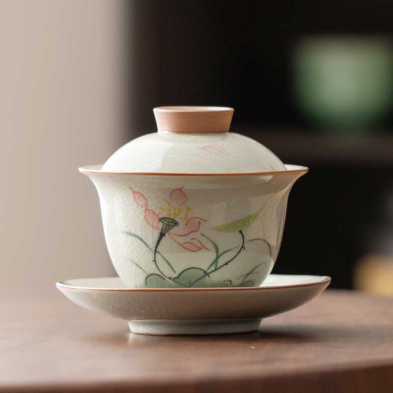 Hand Drawn Lotus Ceramic Gaiwan-7
