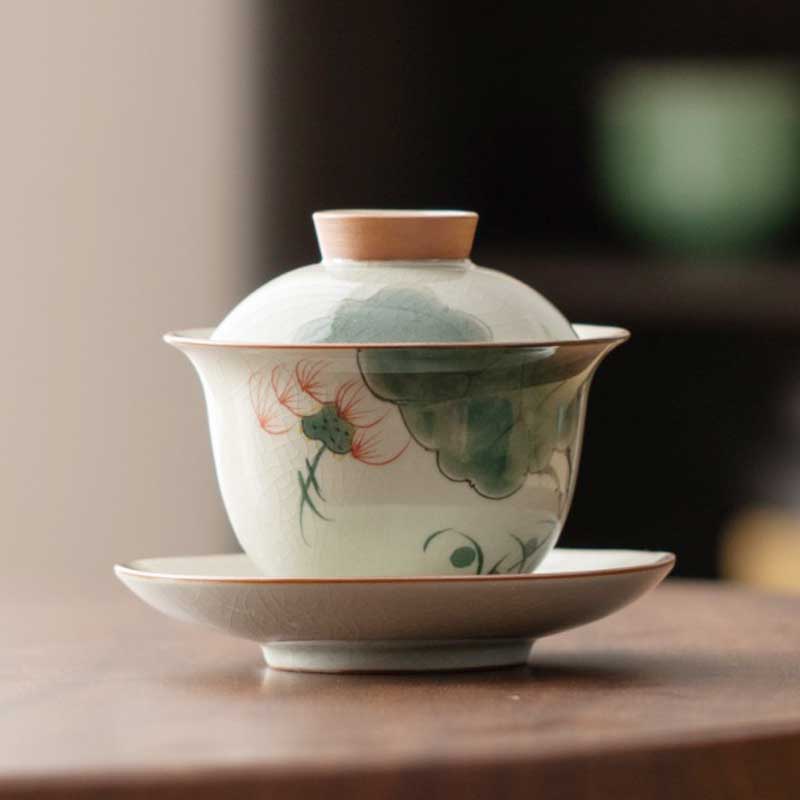 Hand Drawn Lotus Ceramic Gaiwan-8