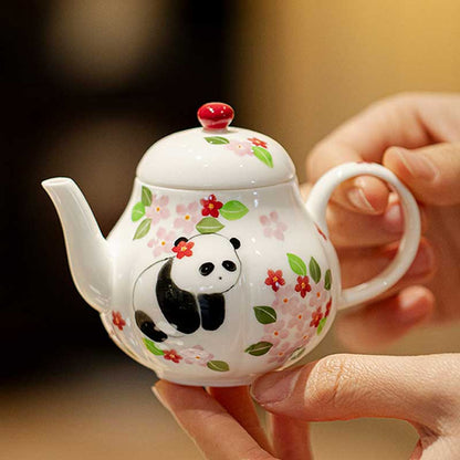 Hand-painted Panda and Flower Ceramic Teapot 130ml-1