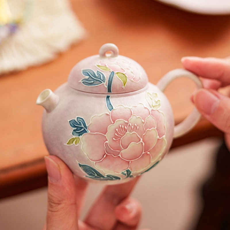 Hand-painted-Peony-and-Butterfly-Ceramic-Teapot-145ml-2