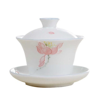 Handmade Dehua Embossment Ceramic Gaiwan-7