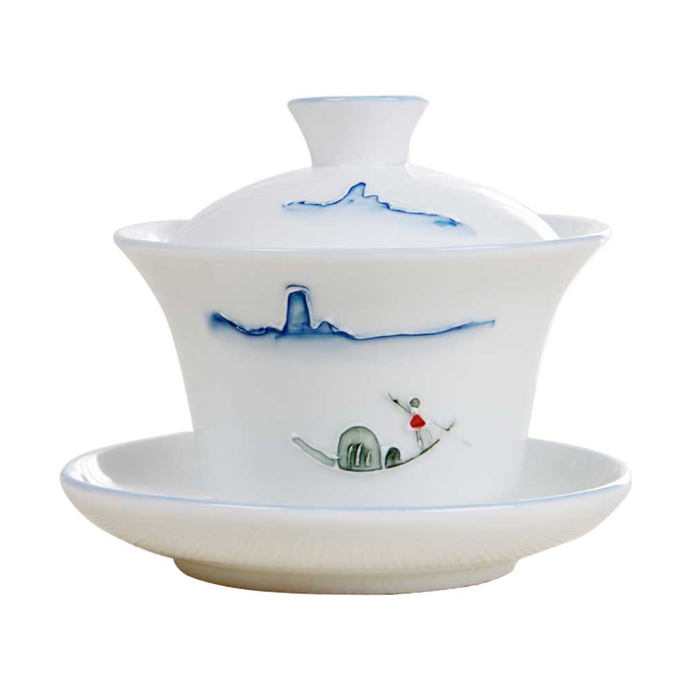 Handmade Dehua Embossment Ceramic Gaiwan-1
