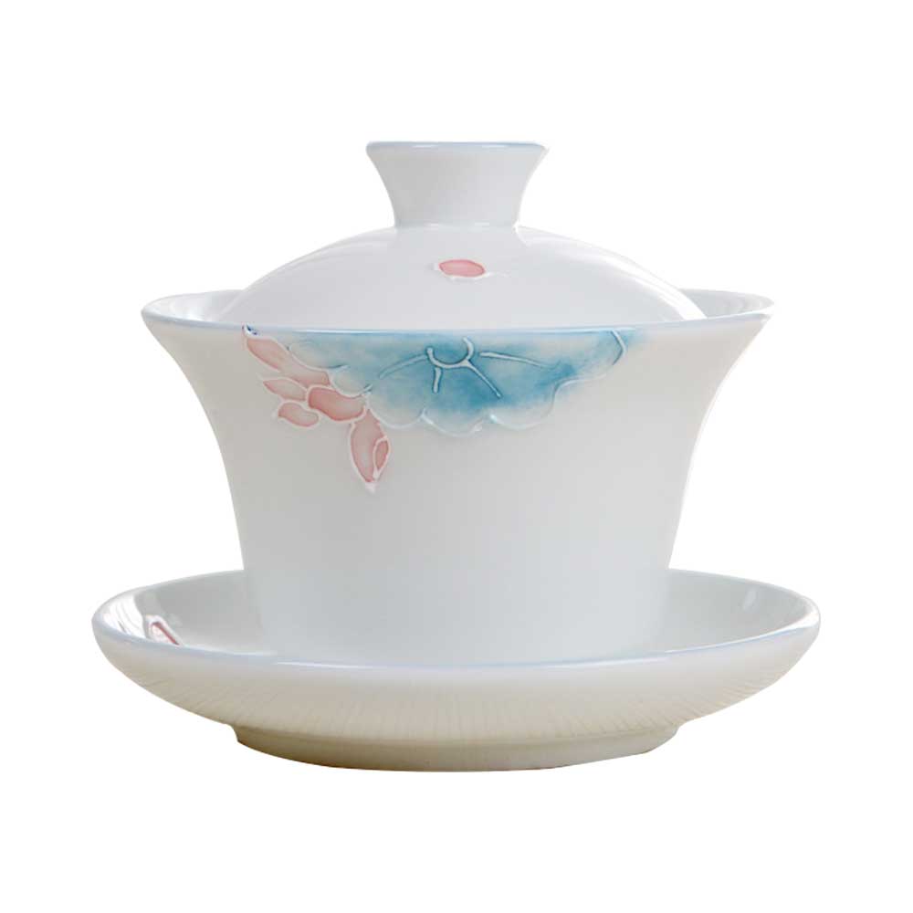 Handmade Dehua Embossment Ceramic Gaiwan-9