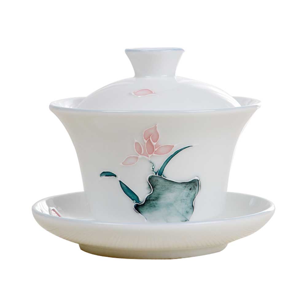 Handmade Dehua Embossment Ceramic Gaiwan-10