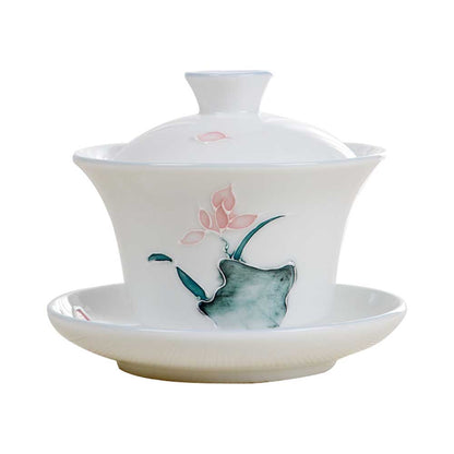 Handmade Dehua Embossment Ceramic Gaiwan-10