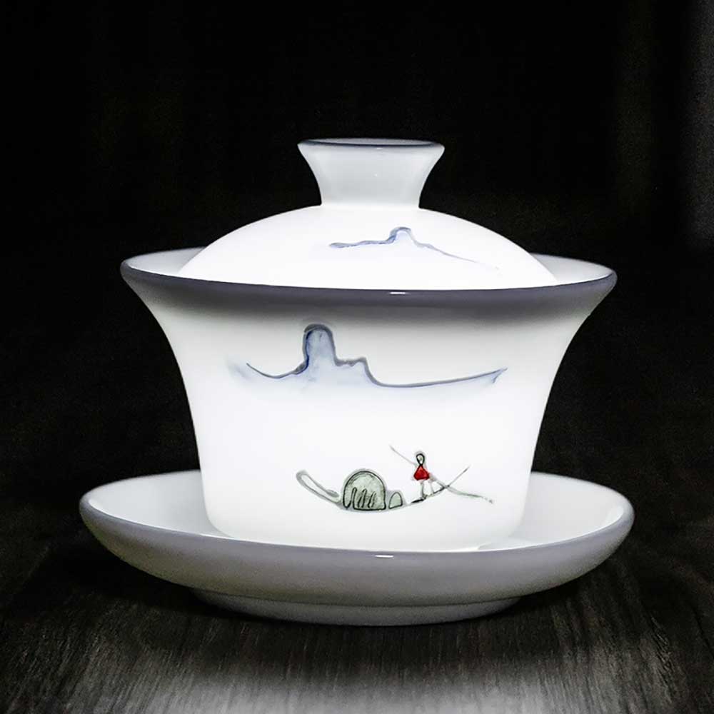 Handmade Dehua Embossment Ceramic Gaiwan-3