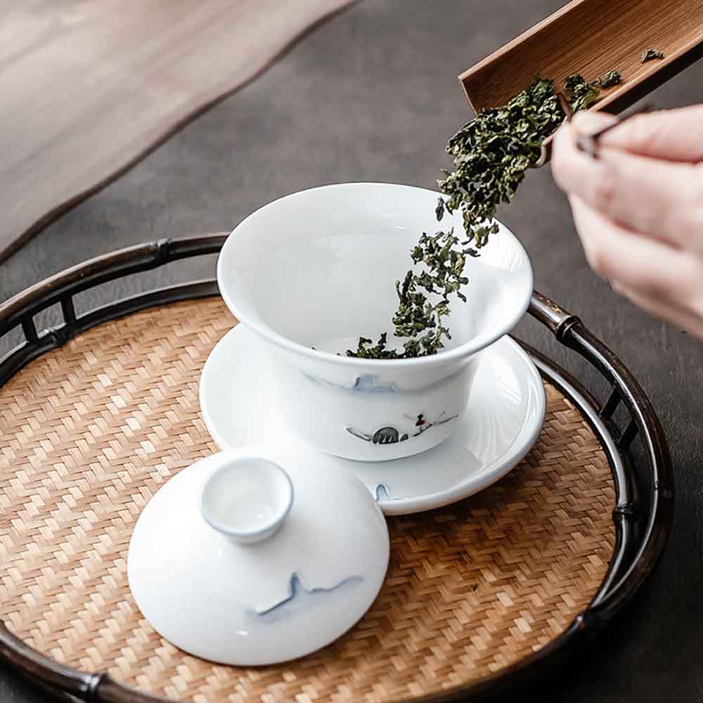 Handmade Dehua Embossment Ceramic Gaiwan-5