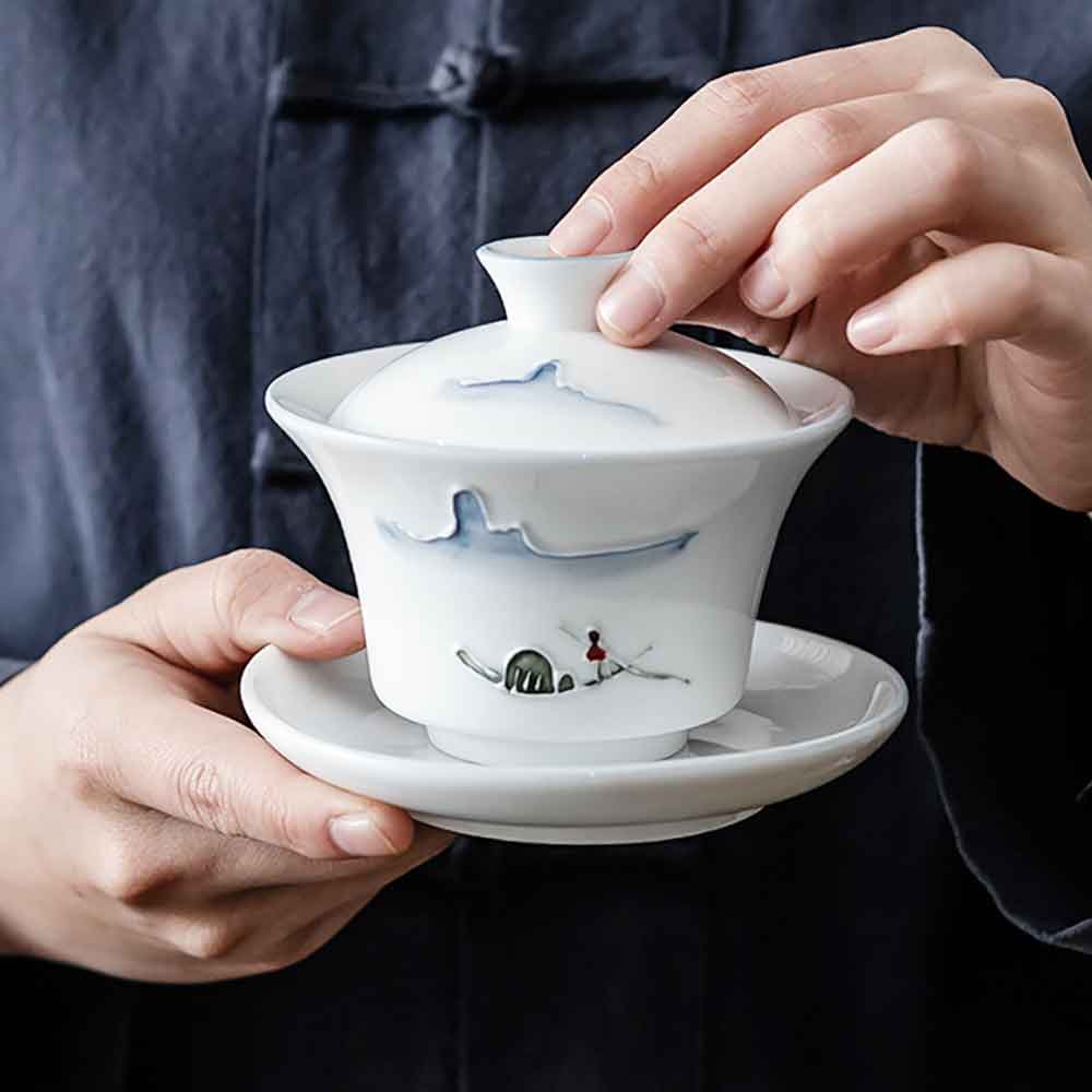 Handmade Dehua Embossment Ceramic Gaiwan-6