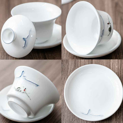 Handmade Dehua Embossment Ceramic Gaiwan-4