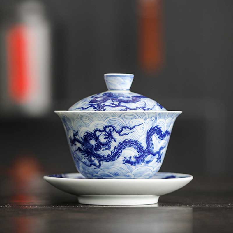 Jingdezhen Blue and White Dragon Ceramic Gaiwan-1