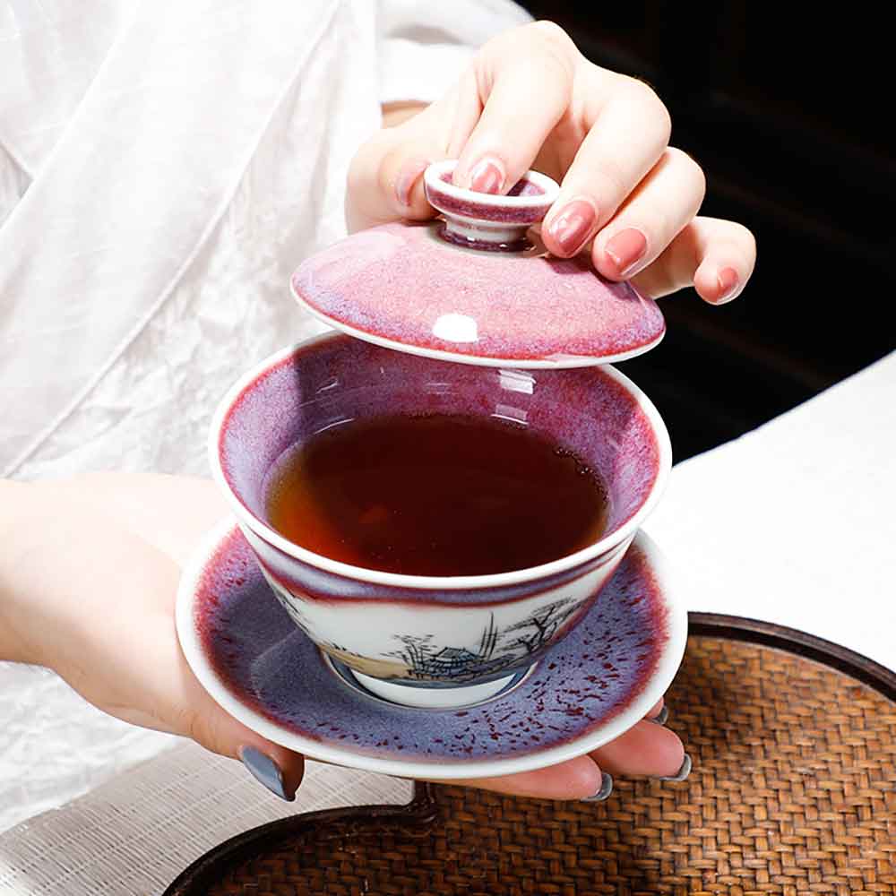 Jun Kiln Fambe Hand-painted Ceramic Gaiwan-5