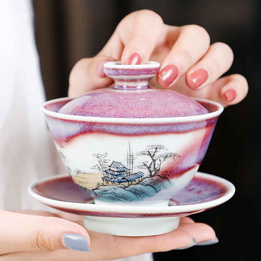 Jun Kiln Fambe Hand-painted Ceramic Gaiwan-7