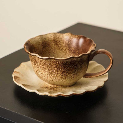 Kiln Altered Glaze Retro Ceramic Coffee Cup and Saucer Set-1