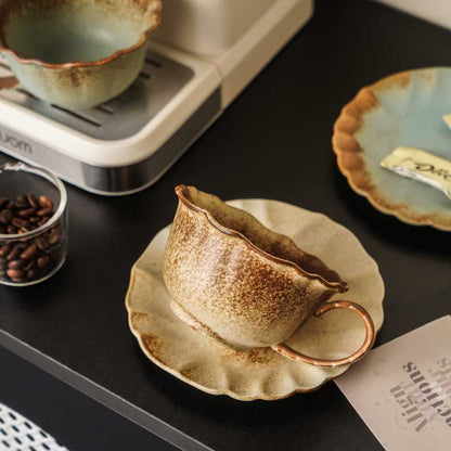 Kiln Altered Glaze Retro Ceramic Coffee Cup and Saucer Set-5