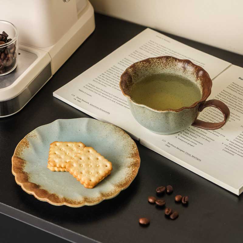 Kiln Altered Glaze Retro Ceramic Coffee Cup and Saucer Set-6