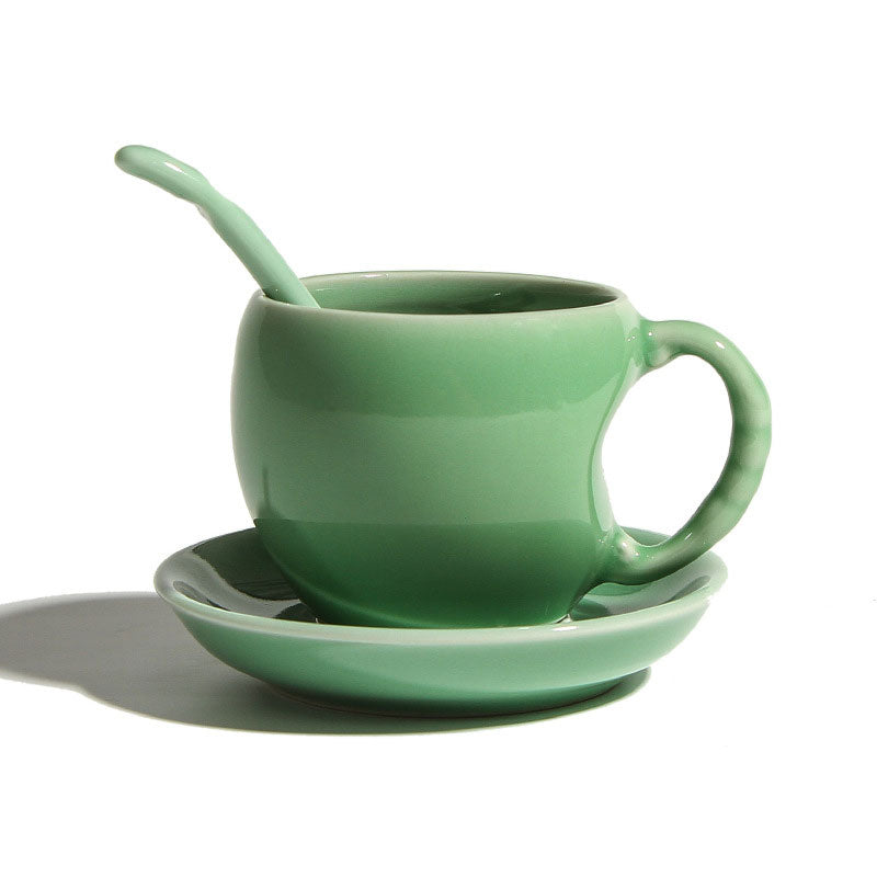 Longquan Celadon Ceramic Coffee Cup, Saucer, and Spoon Set 150ml