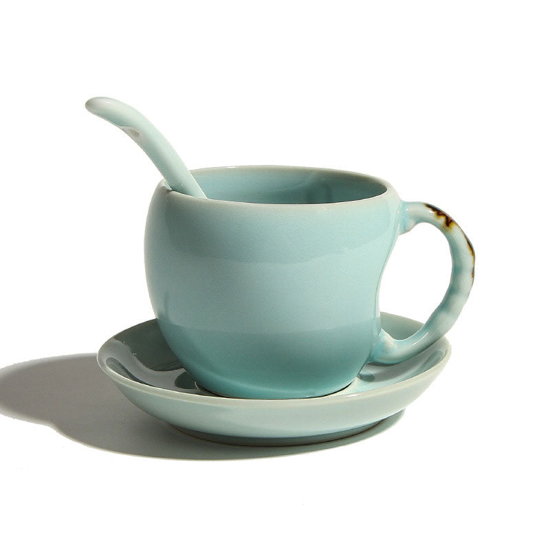 Longquan Celadon Ceramic Coffee Cup, Saucer, and Spoon Set 150ml