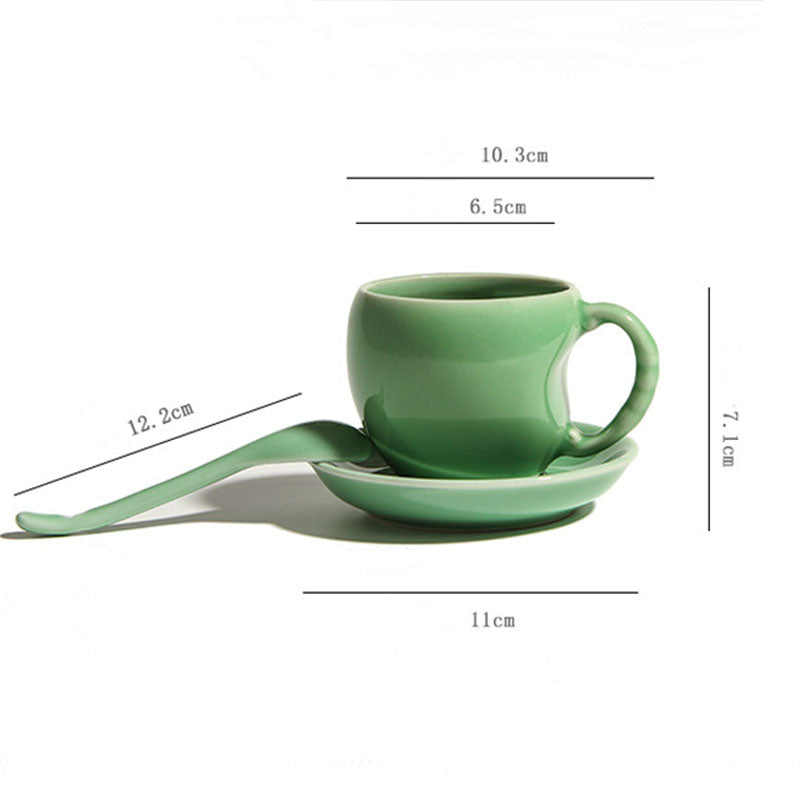 Longquan Celadon Ceramic Coffee Cup, Saucer, and Spoon Set 150ml