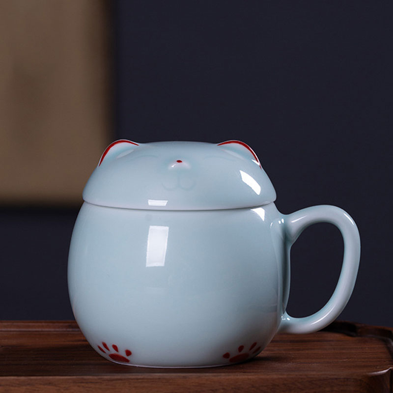Longquan-Celadon-Lucky-Cat-Ceramic-Coffee-Mug-1