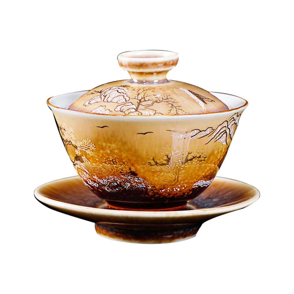 Pearlescent Hand-painted Ceramic Gaiwan-1